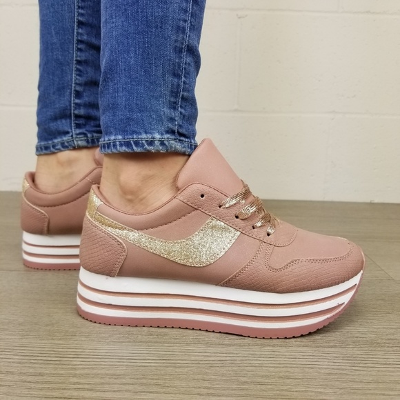 Glittery Pink & White Chunky Platform Sneakers - Picture 7 of 8